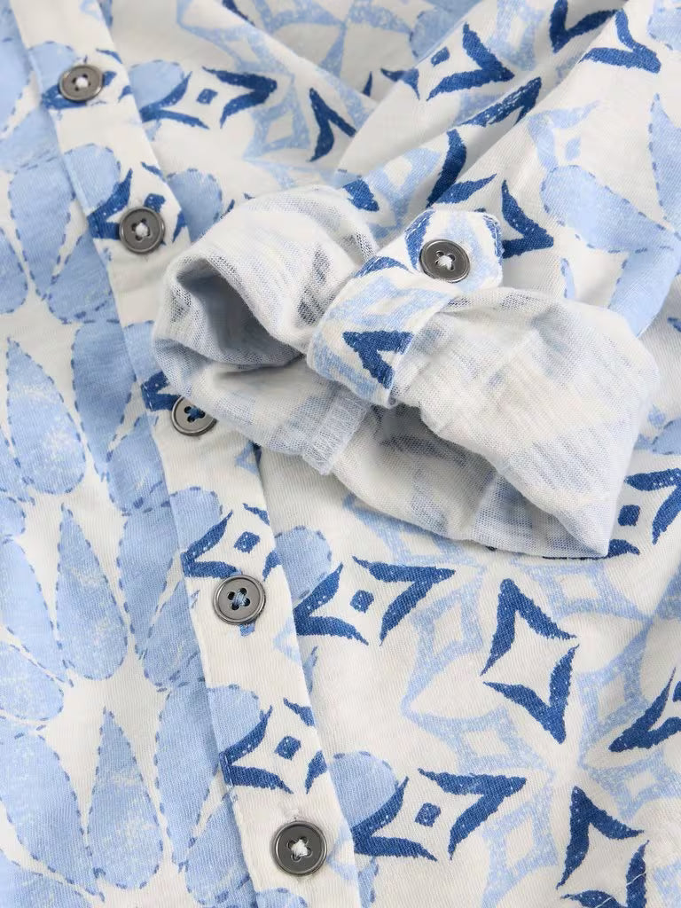 White Stuff Annie Collared Jersey Shirt in Blue Multi