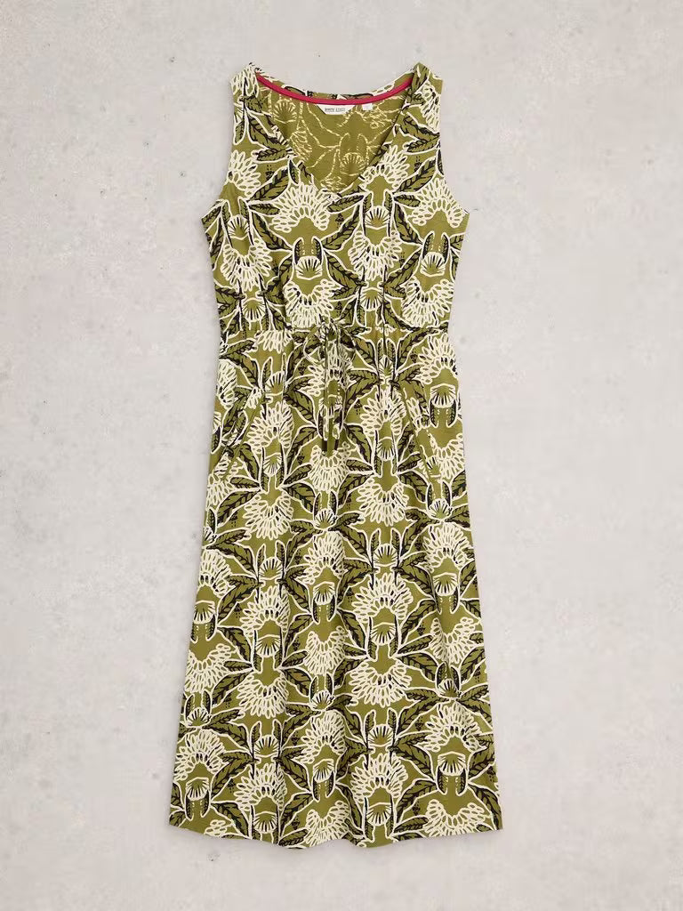 White Stuff Heidi Jersey Print Dress in Green Print
