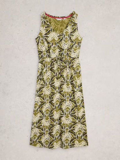 White Stuff Heidi Jersey Print Dress in Green Print