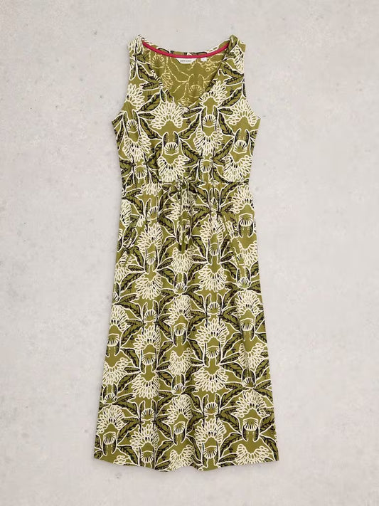 White Stuff Heidi Jersey Print Dress in Green Print