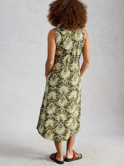 White Stuff Heidi Jersey Print Dress in Green Print