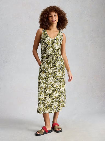 White Stuff Heidi Jersey Print Dress in Green Print