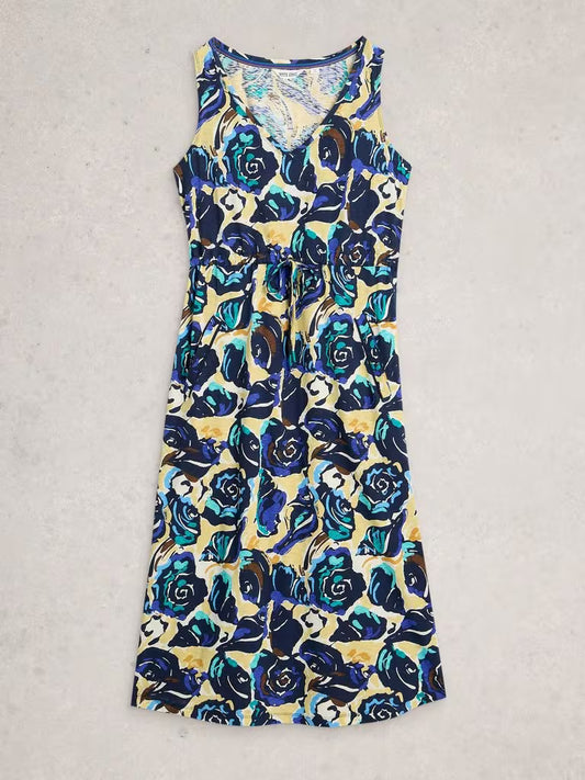 White Stuff Heidi Jersey Print Dress in Navy Print