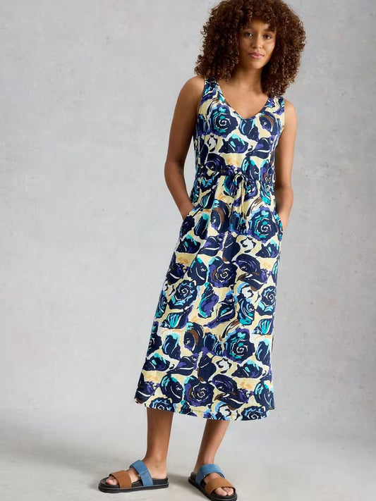 White Stuff Heidi Jersey Print Dress in Navy Print