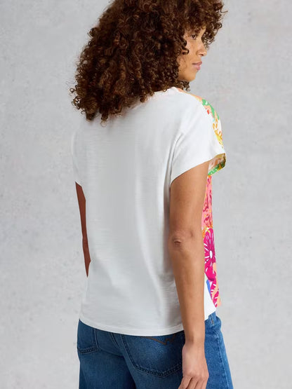 White Stuff Woven Mix Crew Neck Tee in Yellow Print