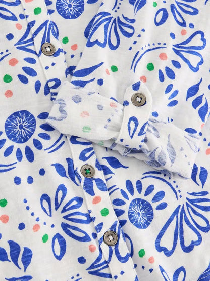 White Stuff Annie Jersey Shirt in White Print