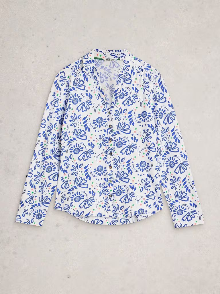 White Stuff Annie Jersey Shirt in White Print