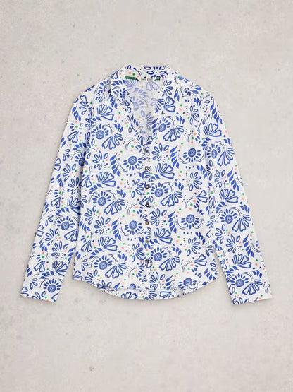 White Stuff Annie Jersey Shirt in White Print
