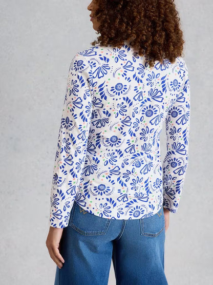 White Stuff Annie Jersey Shirt in White Print