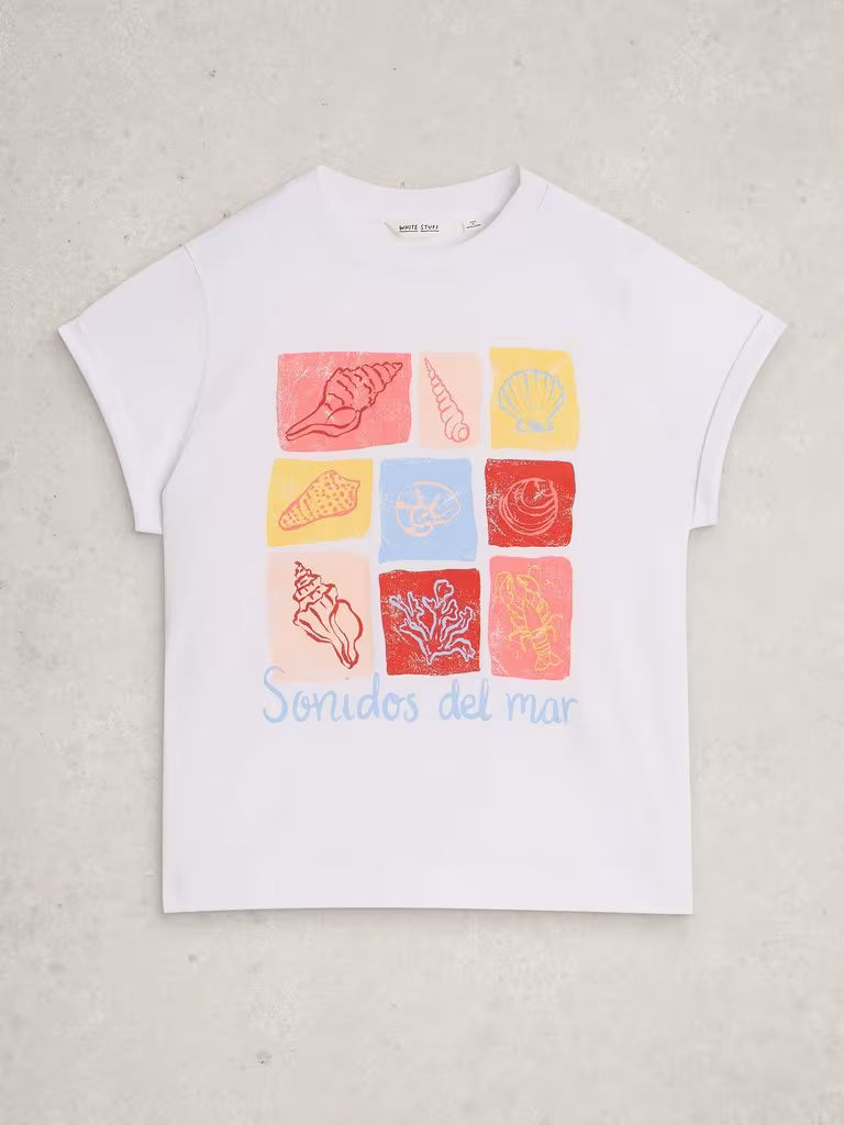 White Stuff Gina Graphics Tee in Ivory Print