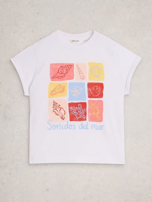 White Stuff Gina Graphics Tee in Ivory Print