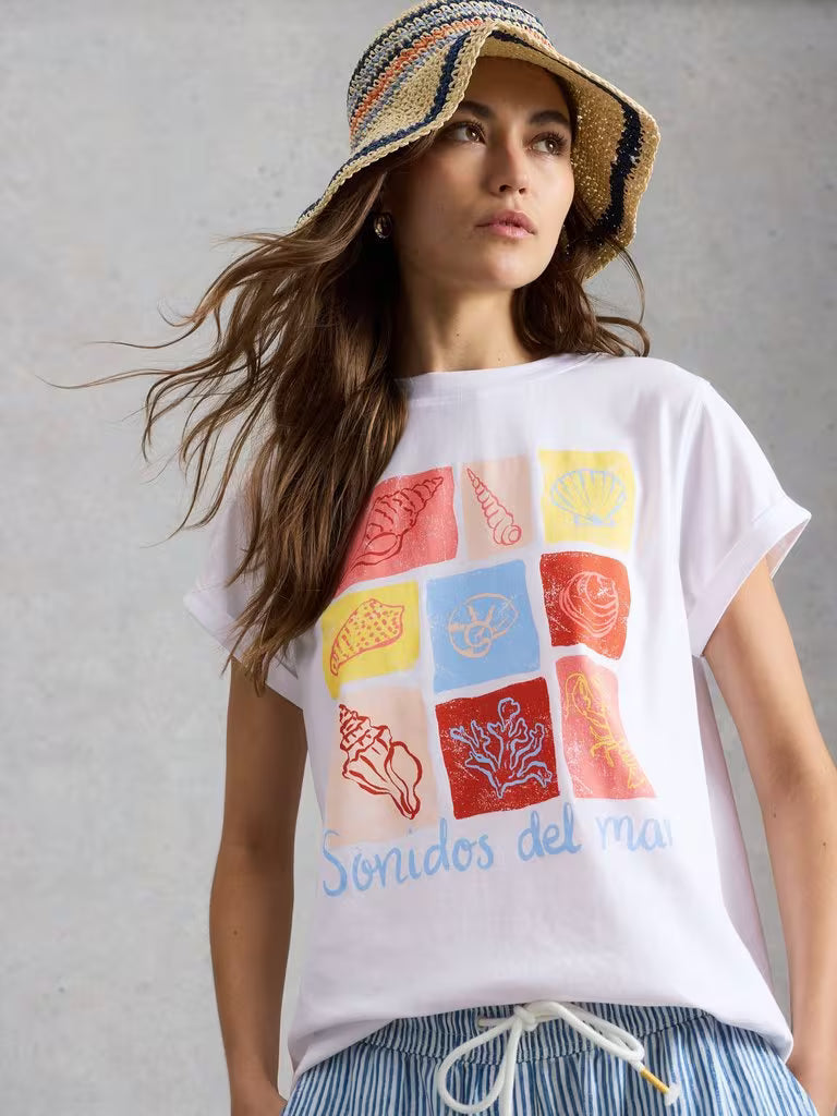 White Stuff Gina Graphics Tee in Ivory Print