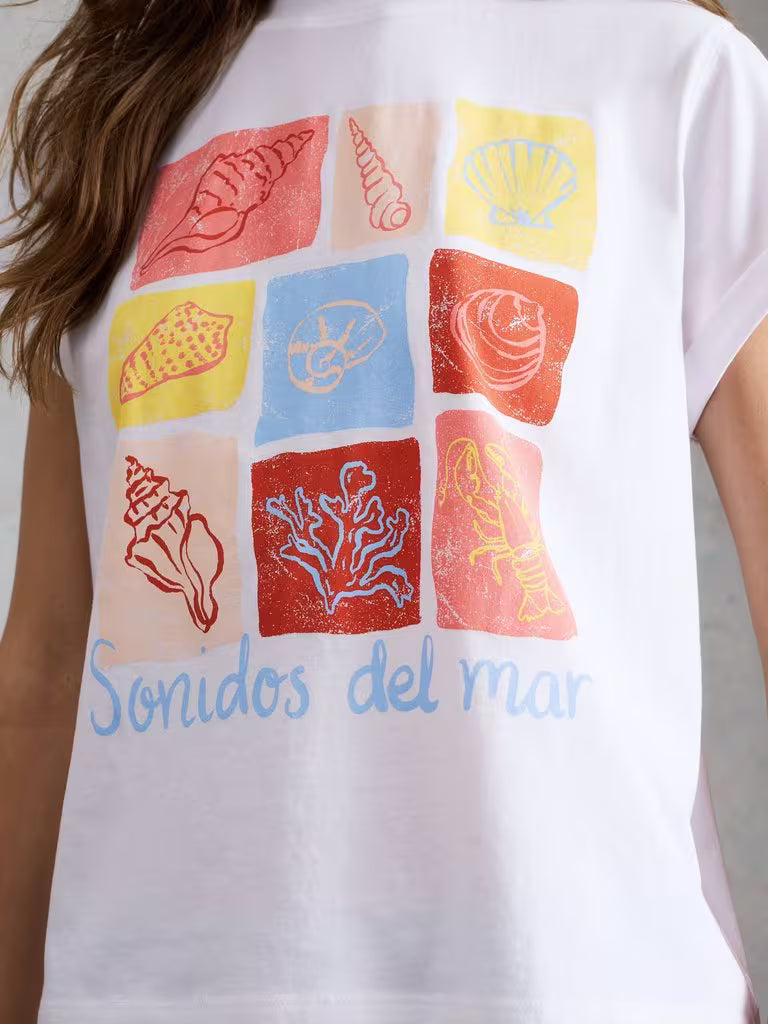 White Stuff Gina Graphics Tee in Ivory Print