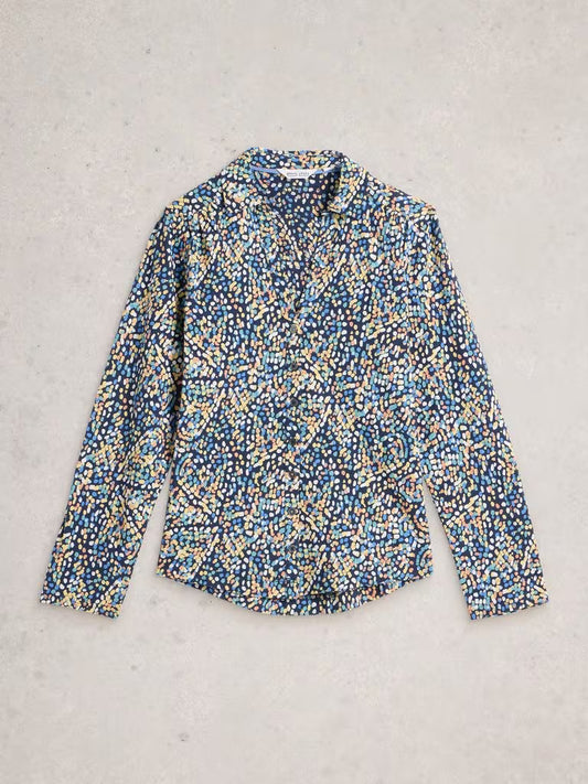 White Stuff Annie Jersey Shirt in Navy Print