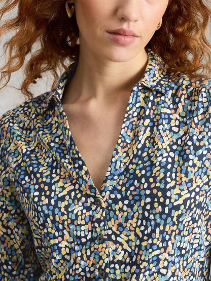 White Stuff Annie Jersey Shirt in Navy Print