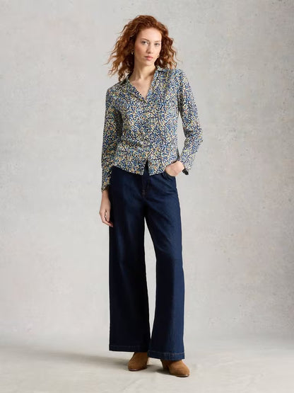 White Stuff Annie Jersey Shirt in Navy Print