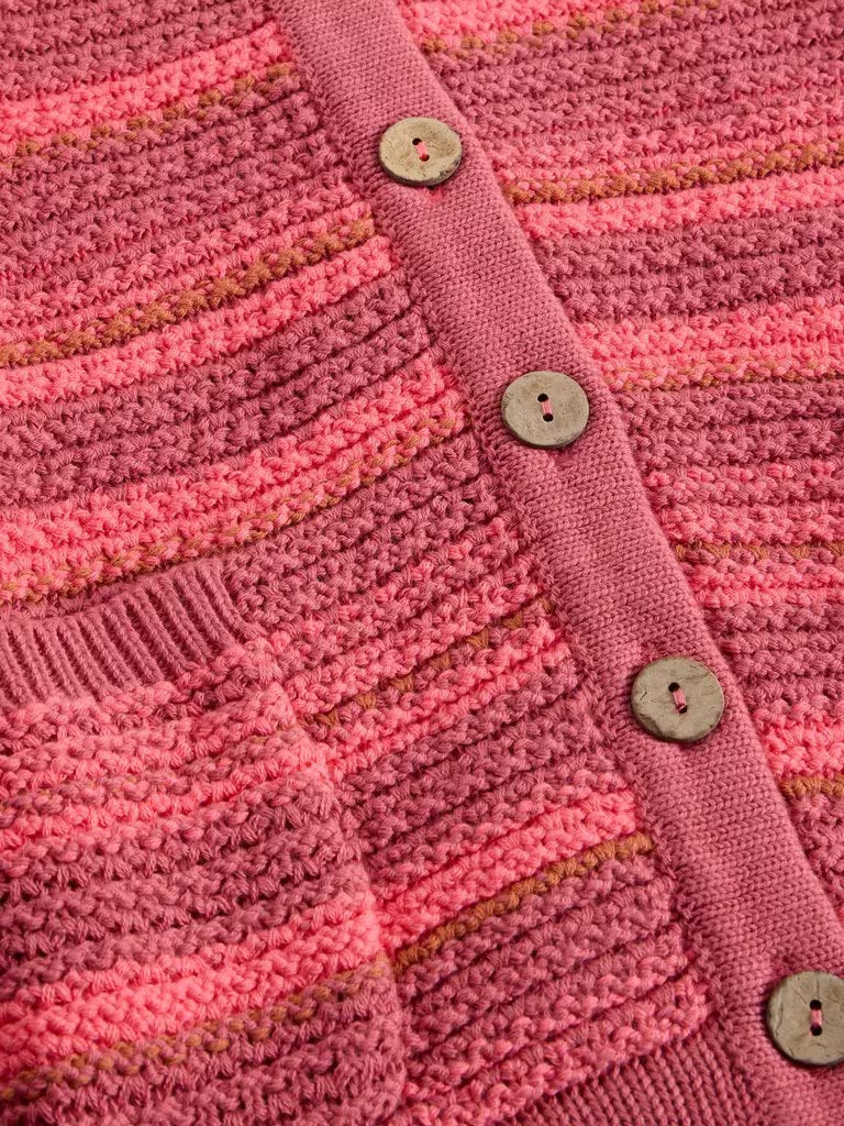 White Stuff Belle Crew Neck Cardi in Pink Multi