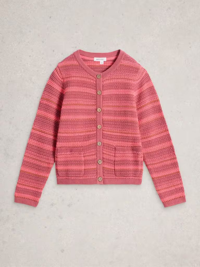 White Stuff Belle Crew Neck Cardi in Pink Multi