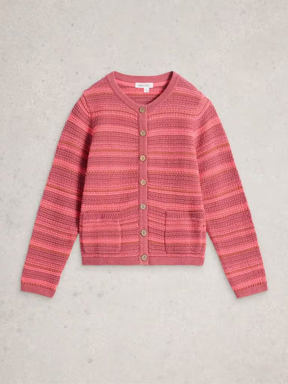 White Stuff Belle Crew Neck Cardi in Pink Multi
