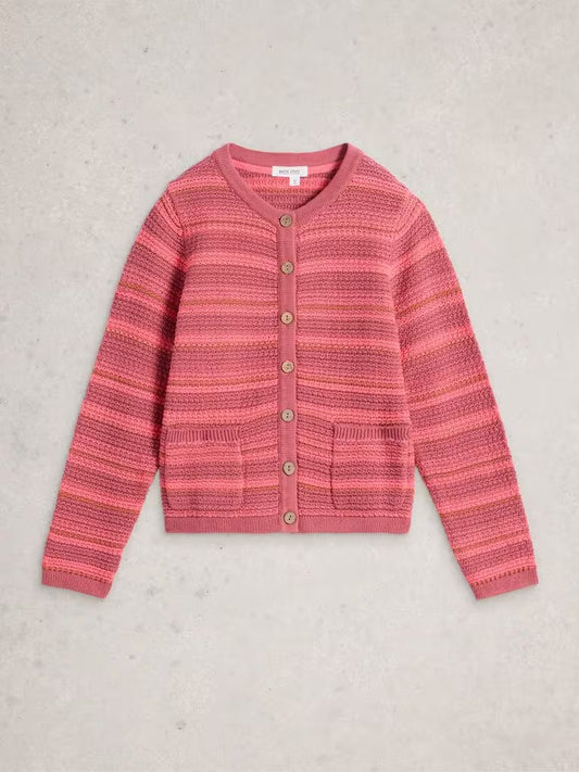 White Stuff Belle Crew Neck Cardi in Pink Multi