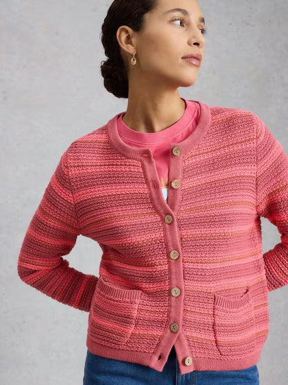 White Stuff Belle Crew Neck Cardi in Pink Multi
