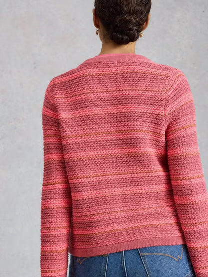 White Stuff Belle Crew Neck Cardi in Pink Multi