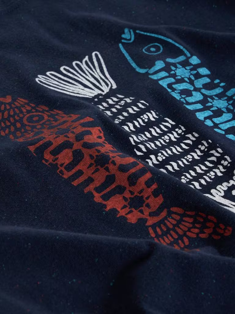 White Stuff Abersoch Tile Fish Graphic Tee in Navy Print