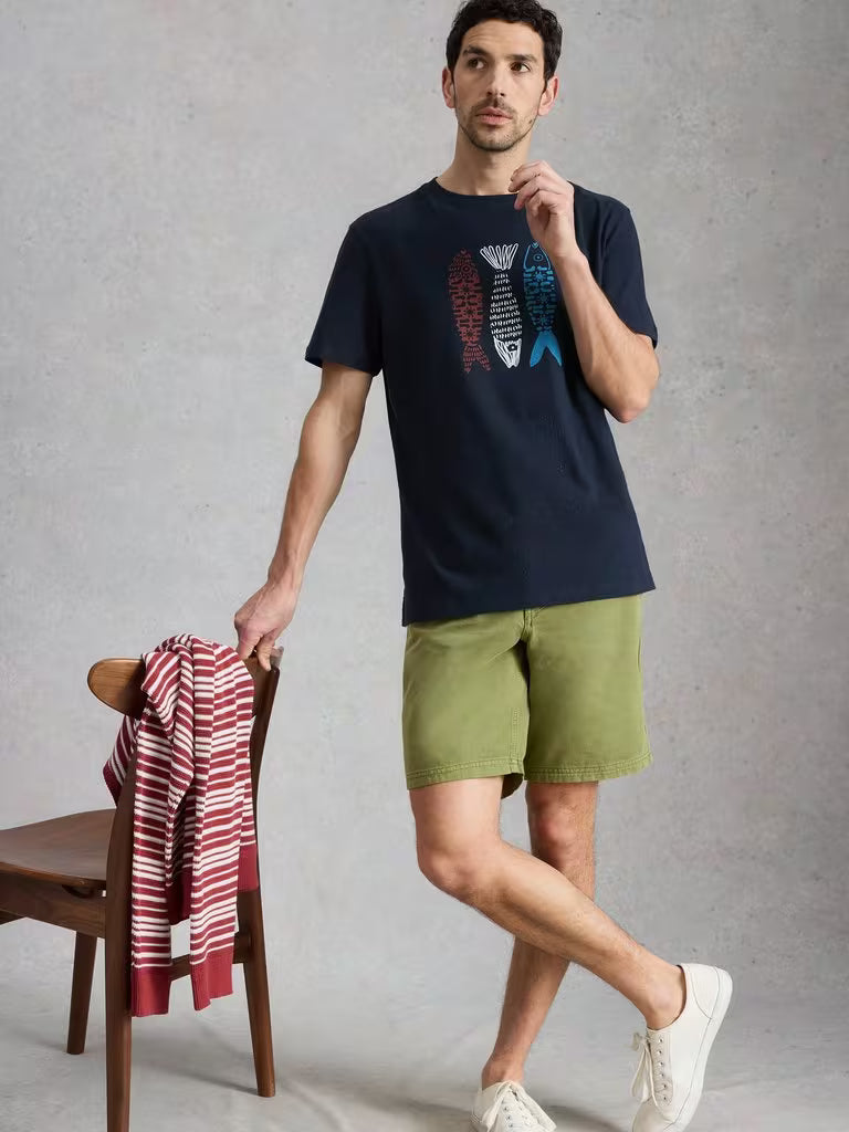 White Stuff Abersoch Tile Fish Graphic Tee in Navy Print