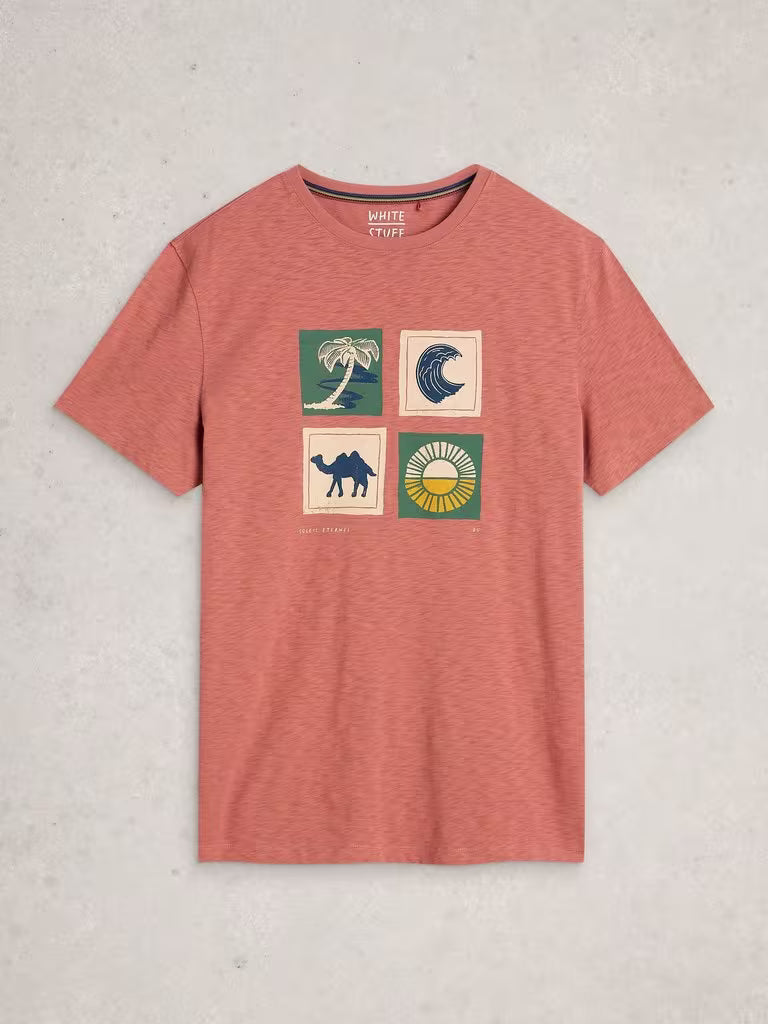 White Stuff Abersoch Camel Graphic Tee in Pink Print