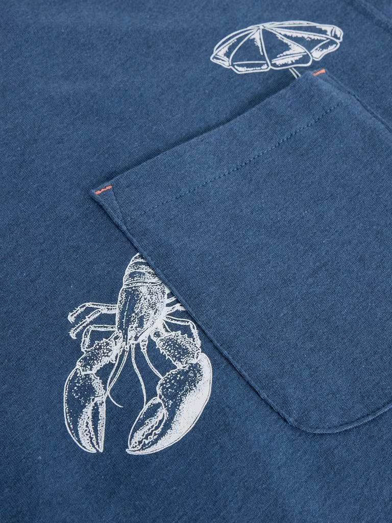 White Stuff Abersoch Lobster Graphic Tee in Blue Print
