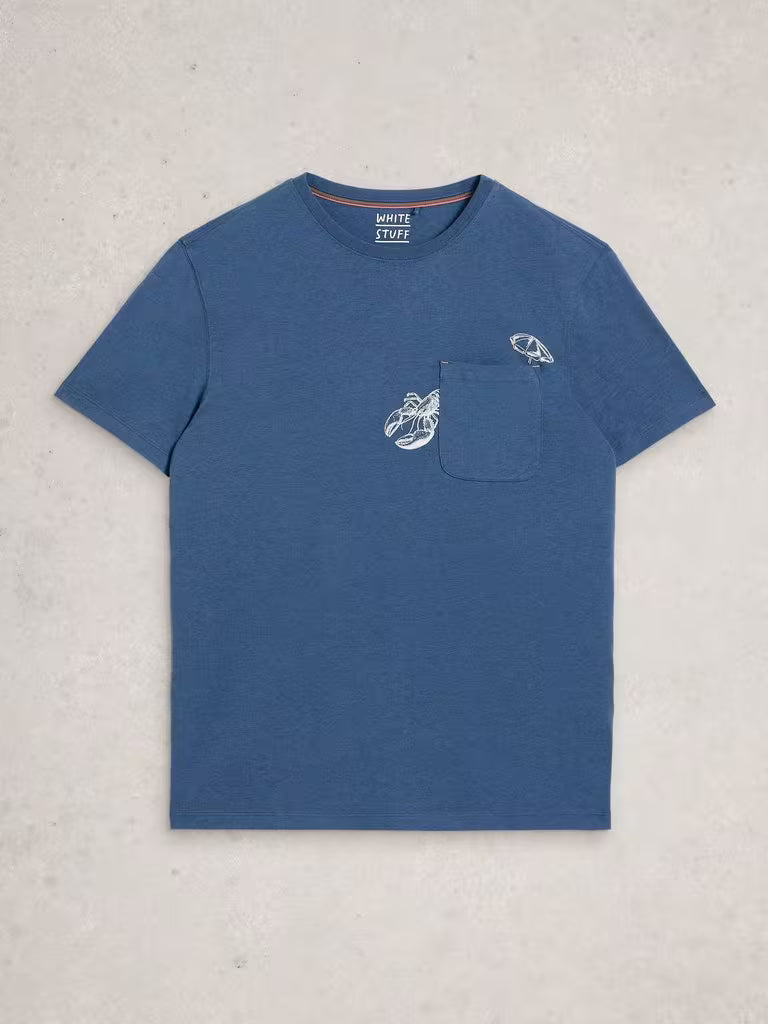 White Stuff Abersoch Lobster Graphic Tee in Blue Print