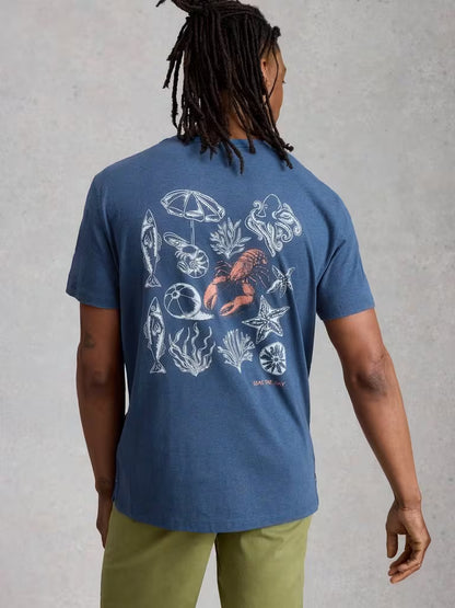 White Stuff Abersoch Lobster Graphic Tee in Blue Print