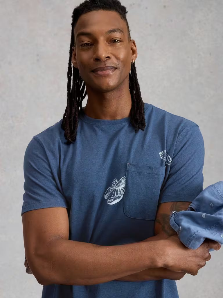 White Stuff Abersoch Lobster Graphic Tee in Blue Print