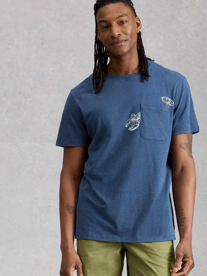 White Stuff Abersoch Lobster Graphic Tee in Blue Print
