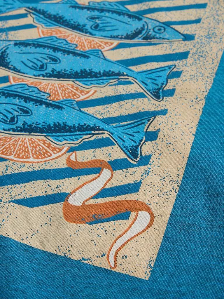 White Stuff Abersoch Checker Graphic Tee in Blue Print