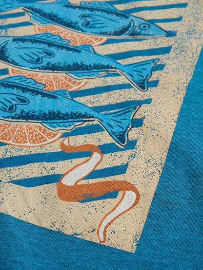 White Stuff Abersoch Checker Graphic Tee in Blue Print