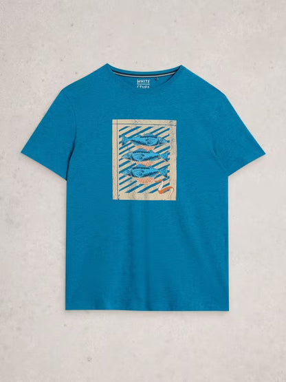 White Stuff Abersoch Checker Graphic Tee in Blue Print