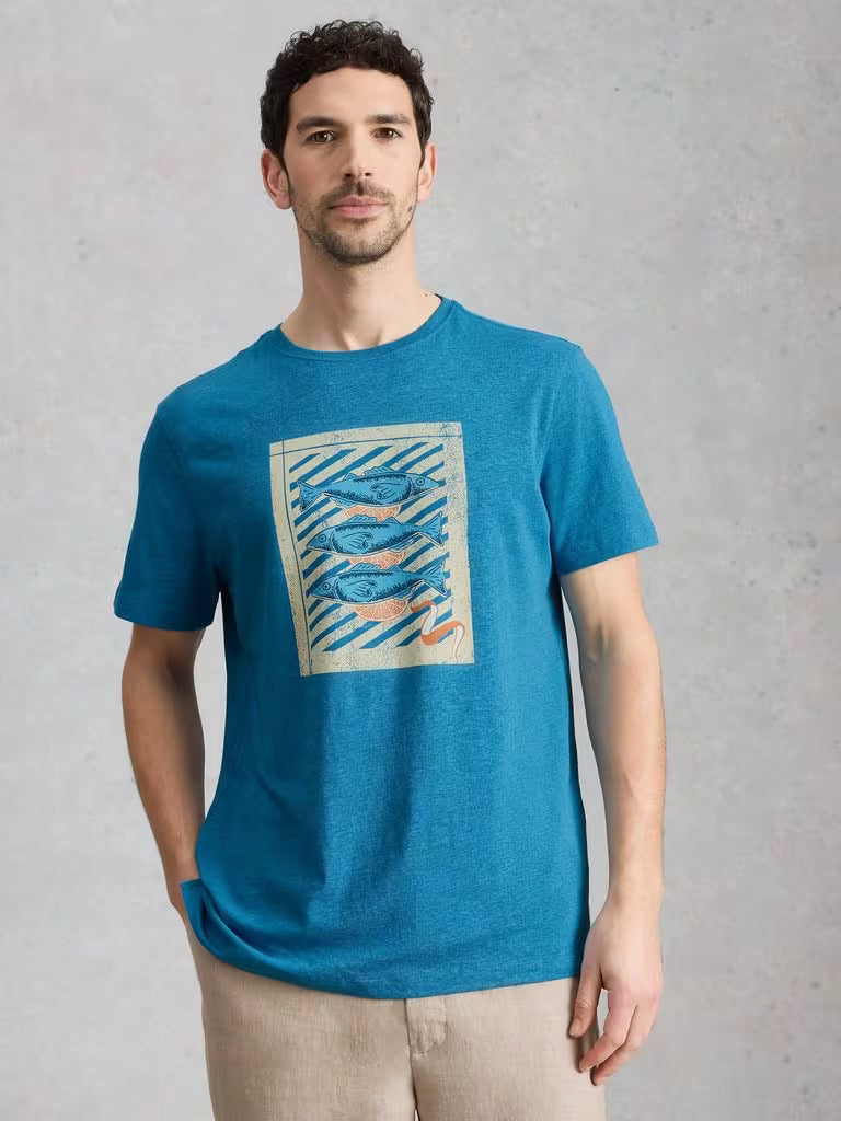 White Stuff Abersoch Checker Graphic Tee in Blue Print