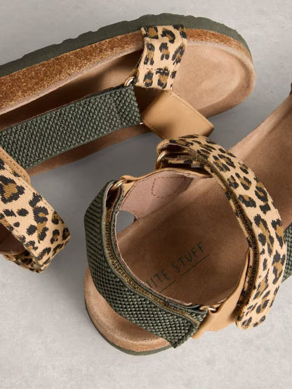 White Stuff Trek Patterned Strap Footbed Sandal in Brown Multi