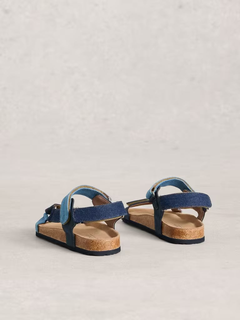 White Stuff Trek Patterned Strap Footbed Sandal in Denim Multi