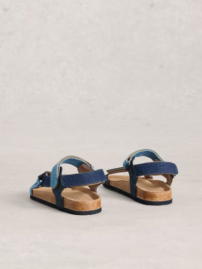 White Stuff Trek Patterned Strap Footbed Sandal in Denim Multi