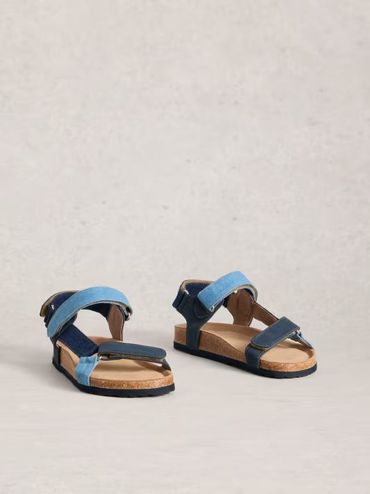 White Stuff Trek Patterned Strap Footbed Sandal in Denim Multi