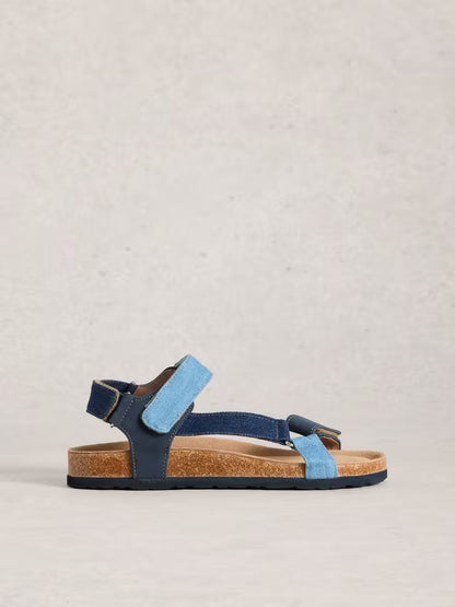 White Stuff Trek Patterned Strap Footbed Sandal in Denim Multi