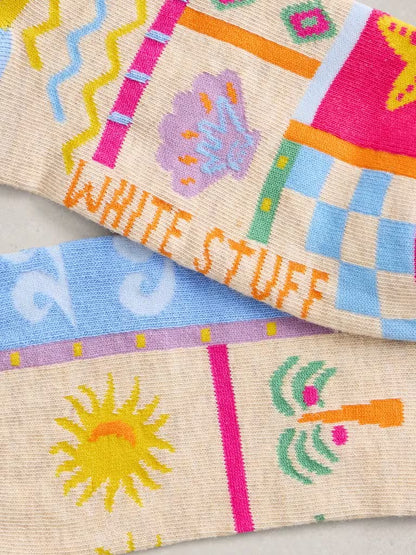 White Stuff Summer Print Ankle Sock in Natural Multi