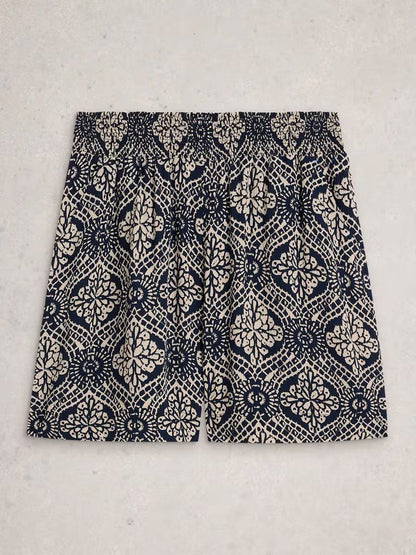 White Stuff Shelly Crinkle Shorts in Navy Print