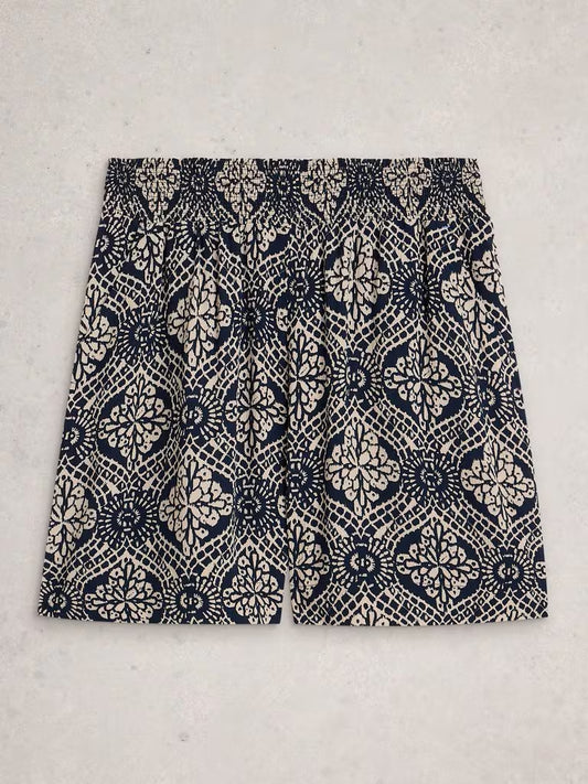 White Stuff Shelly Crinkle Shorts in Navy Print