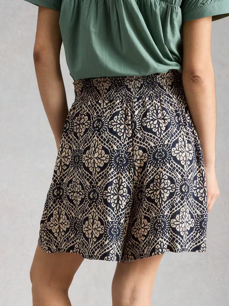 White Stuff Shelly Crinkle Shorts in Navy Print