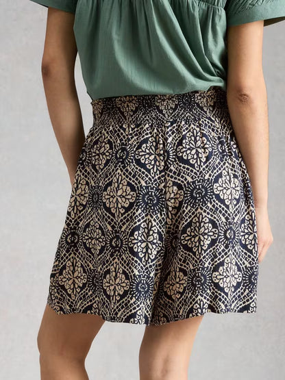White Stuff Shelly Crinkle Shorts in Navy Print