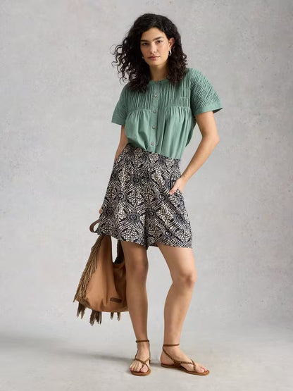 White Stuff Shelly Crinkle Shorts in Navy Print