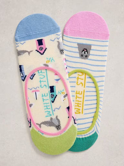 White Stuff 2 Pack Beach Seal No Show Socks in Natural Multi